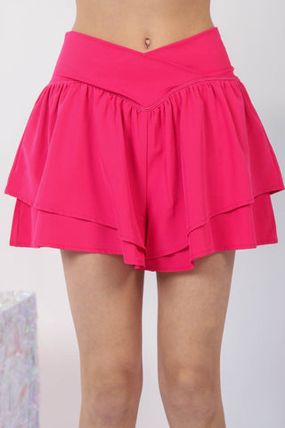 VERY J V-Shaped High Waist Layered Active Shorts Trendsi