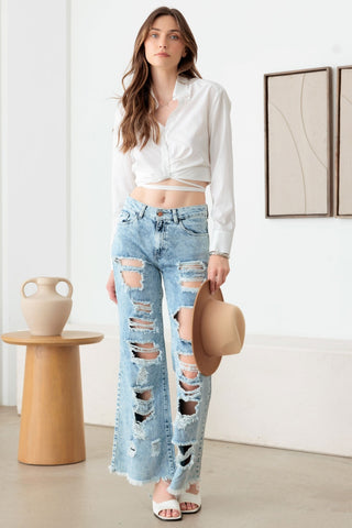 Litz La Distressed Frayed Hem Flare Jeans Divacious