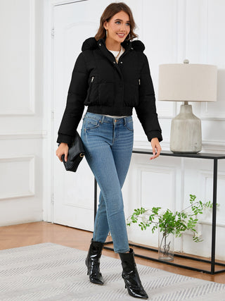 Pocketed Long Sleeve Cropped Hooded Winter Coat - Divacious