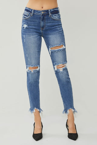 Distressed Frayed Hem Slim Jeans Divacious