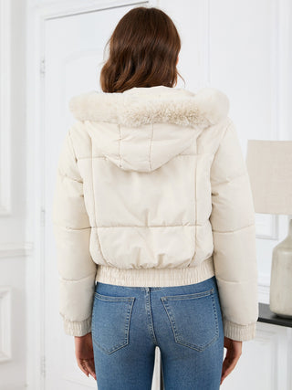 Pocketed Long Sleeve Cropped Hooded Winter Coat - Divacious