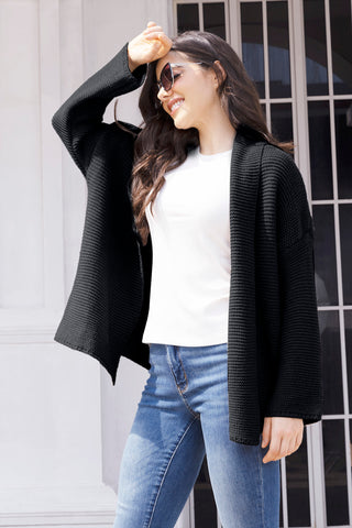 Tied Open Front Long Sleeve Cardigan Divacious