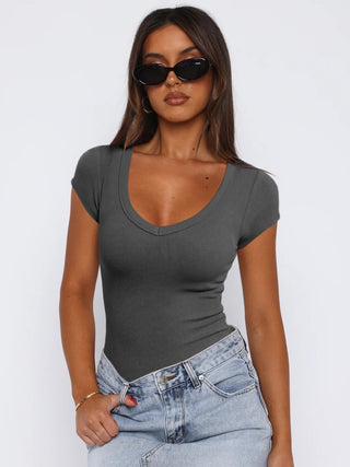 Scoop Neck Cap Sleeve T-Shirt Divacious