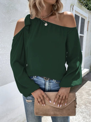 Cold-Shoulder Long Sleeve Blouse Divacious