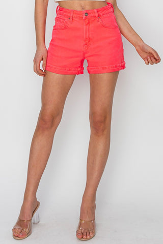 Full Size High Rise Cuffed Denim Shorts Divacious