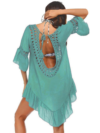 Backless Cutout Three-Quarter Sleeve Cover Up Divacious