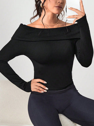 Off-Shoulder Long Sleeve Knit Top Divacious