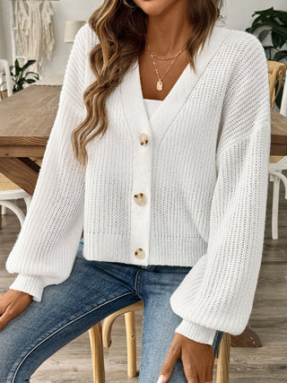 V-Neck Button Up Long Sleeve Cardigan Divacious