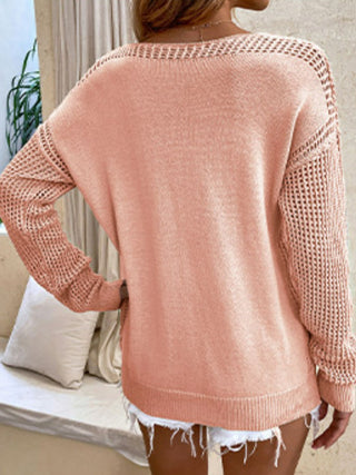 Openwork V-Neck Sweater Divacious