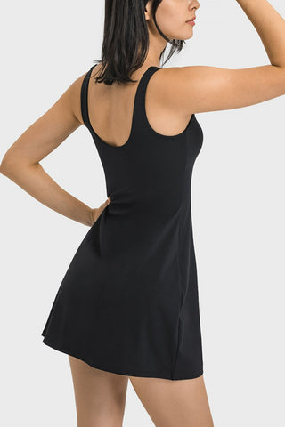 Millennia Square Neck Sports Tank Dress with Full Coverage Bottoms Trendsi