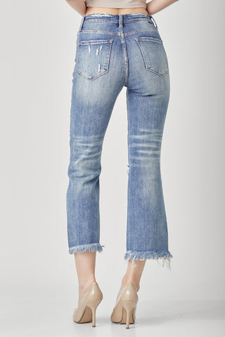 High Waist Distressed Cropped Bootcut Jeans Divacious