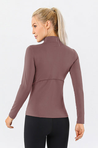 Mock Neck Quarter Zip Active T-Shirt Trendsi