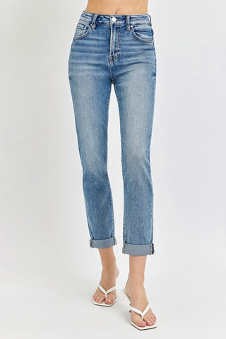 Full Size High Rise Cropped Roll Up Jeans Divacious