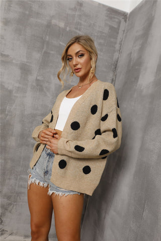 Polka Dot Open Front Drop Shoulder Cardigan Divacious