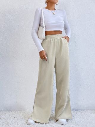 Slit Pocketed High Waist Wide Leg Pants Divacious