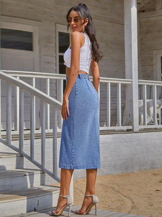 Button Down Denim Skirt Divacious