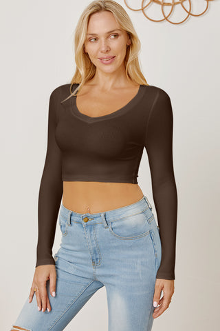 Round Neck Long Sleeve Cropped T-Shirt Divacious