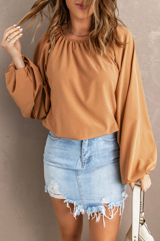 Round Neck Balloon Sleeve Blouse Divacious