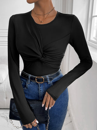 Twisted Round Neck Long Sleeve Bodysuit Divacious