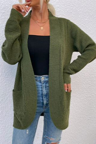 Open Front Rib-Knit Cardigan with Pockets Divacious