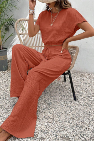 Round Neck Short Sleeve Top and Pants Set Trendsi