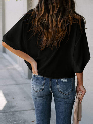 Full Size Cowl Neck Three-Quarter Sleeve Blouse Divacious