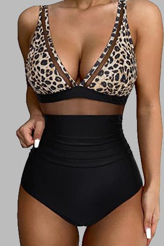 Leopard V-Neck Wide Strap One-Piece Swimwear Divacious