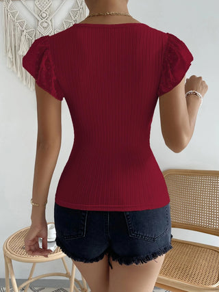 Swiss Dot Round Neck Cap Sleeve Top Divacious