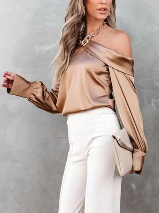 One Shoulder Long Sleeve Blouse Trendsi