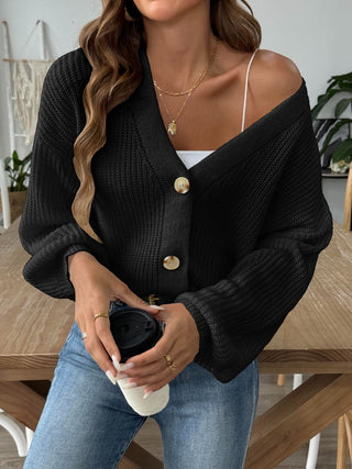 V-Neck Button Up Long Sleeve Cardigan Divacious