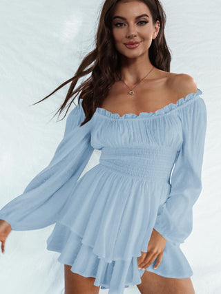 Off Shoulder Smocked Waist Romper Trendsi