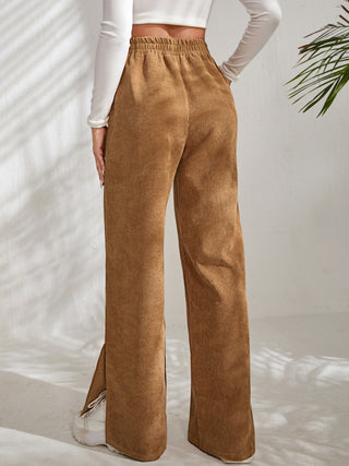 Slit Pocketed High Waist Wide Leg Pants Divacious