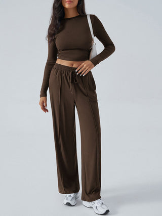 Round Neck Long Sleeve Top and Pants Set - Divacious