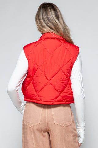 Snobbish Snap Down Quilted Crop Vest Trendsi