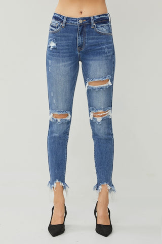 Distressed Frayed Hem Slim Jeans Divacious