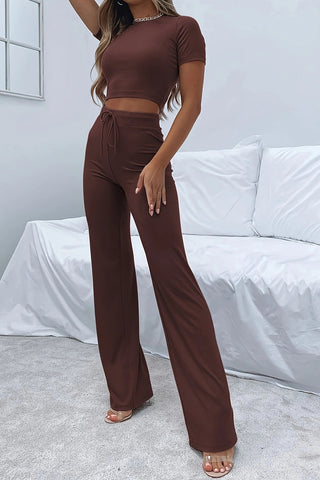 Round Neck Short Sleeve Top and Pants Set Trendsi