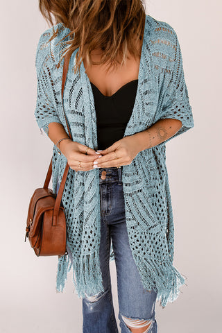 Openwork Open Front Cardigan with Fringes Divacious