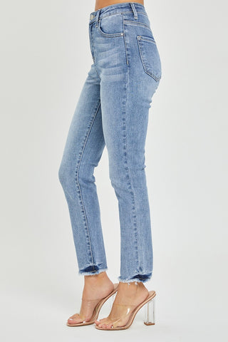 Full Size High Rise Frayed Hem Skinny Jeans Divacious