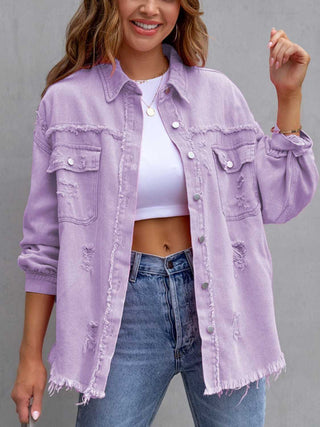 Distressed Drop Shoulder Denim Jacket Divacious