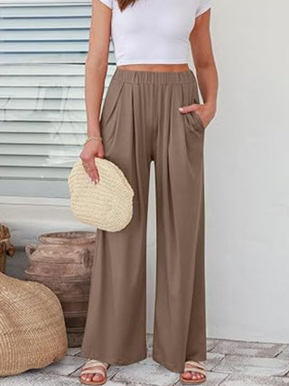 Elastic Waist Wide Leg Pants - Divacious