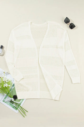 Openwork Open Front Long Sleeve Cardigan Divacious