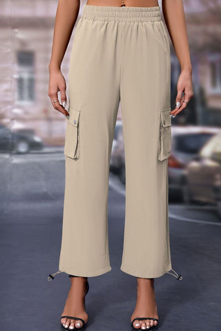 Elastic Waist Pants with Pockets Divacious