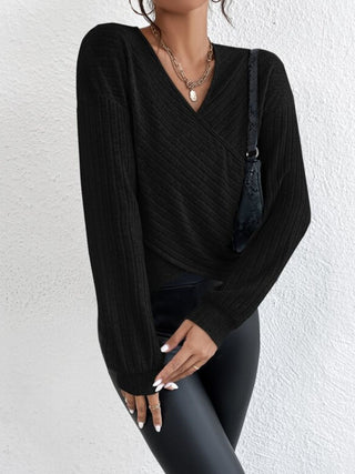 Surplice Dropped Shoulder Long Sleeve T-Shirt - Divacious