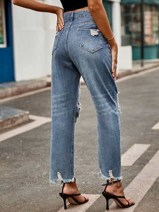 Distressed Raw Hem Jeans with Pockets - Divacious