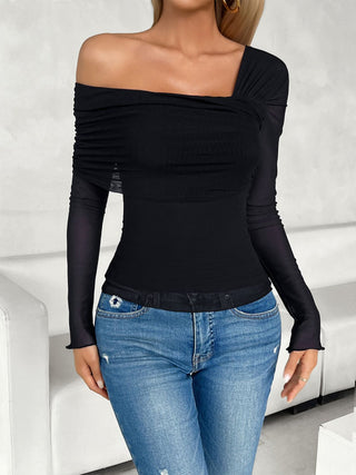 Ruched Asymmetrical Long Sleeve T-Shirt Divacious