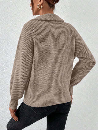 Half Zip Dropped Shoulder Sweater - Divacious