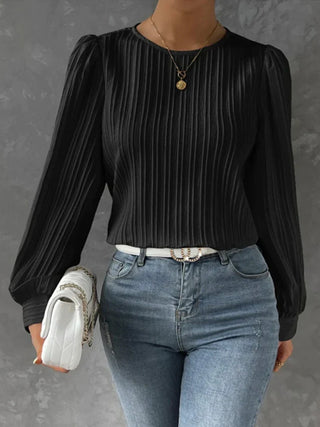 Round Neck Long Sleeve Blouse - Divacious