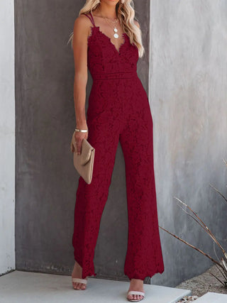 Lace V-Neck Spaghetti Strap Jumpsuit Trendsi