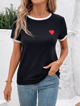 Heart Round Neck Short Sleeve T-Shirt Divacious