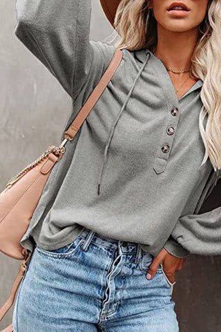 Buttoned Drop Shoulder Hoodie Divacious